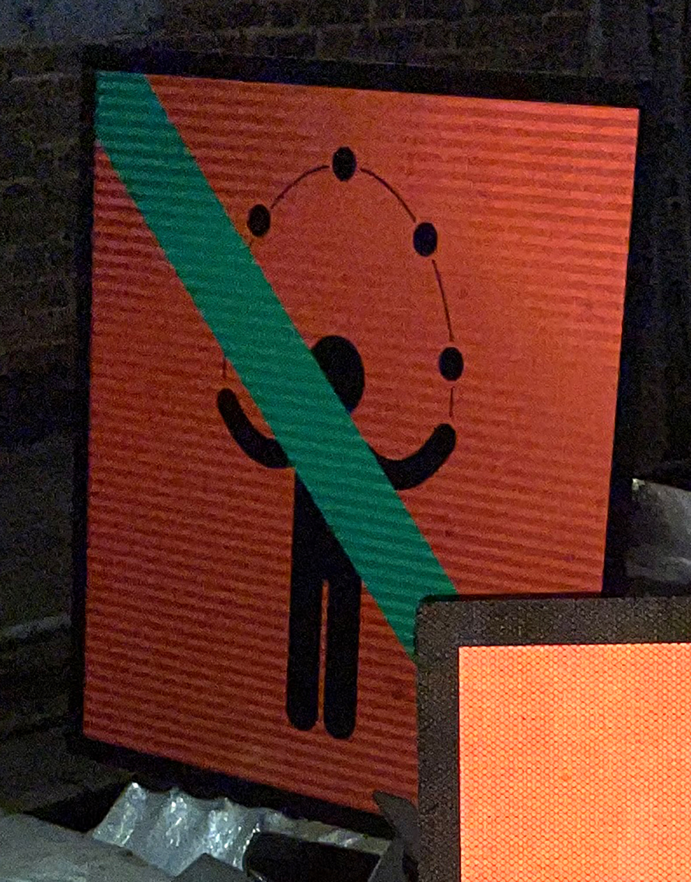 No Juggling on this Pyramid Building Site Sign