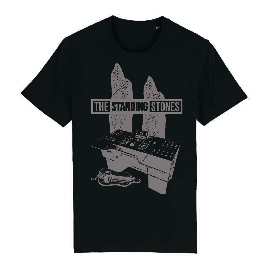 Standing Stones T-shirt mock-up SILVER on BLACK