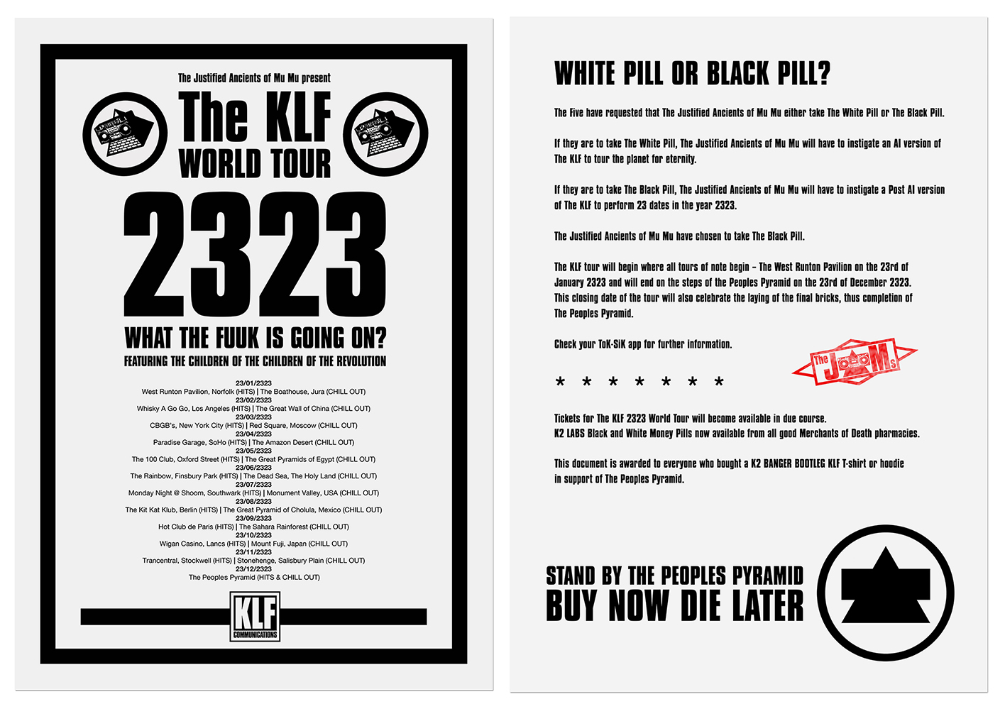2323 KLF TOUR DATE POSTER A3 both sides